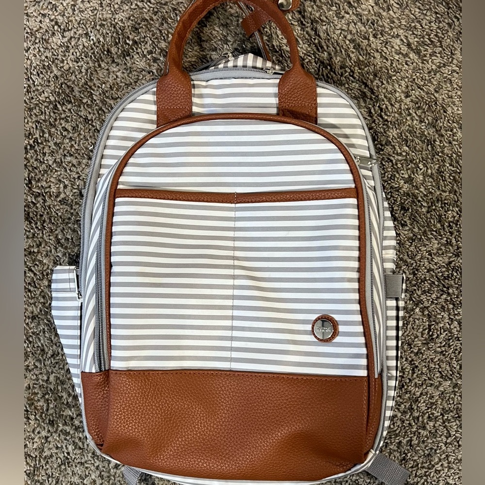 Striped Brown and Gray Diaper Backpack